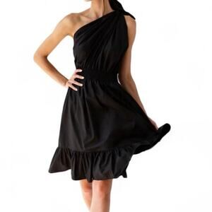 Monica Nera Demi one shoulder cotton short mini Dress In Black size S